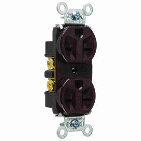 Pass & Seymour 5662 Duplex Heavy Duty Straight Blade Receptacle, 250 VAC, 15 A, 2 Poles, 3 Wires, Brown