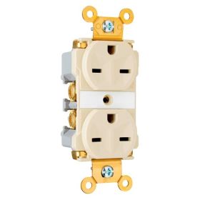 Pass & Seymour Straight Blade Receptacle 5662-AI 3-Phase Extra Heavy Duty Duplex Wall Mount Straight Blade Receptacle, 250 VAC, 15 A, 2 Poles, 3 Wires, Ivory