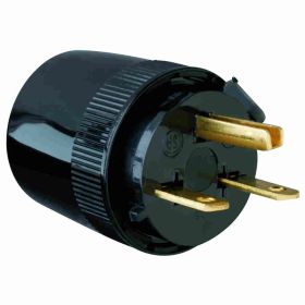 Pass & Seymour 5666-BK Dead Front Medium Duty Straight Blade Plug, 250 VAC, 15 A, 2 Poles, 3 Wires, Black