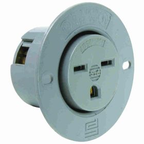 Pass & Seymour 5679-SS Flanged Outlet, 250 VAC, 15 A, 2 Poles, 4 Wires, Gray