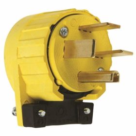 Pass & Seymour 5761-AN Angled Wire Grounding Power Outlet Plug, 250 VAC, 60 A, 3 Poles, 4 Wires, Yellow