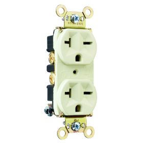 Pass & Seymour 5862-I Duplex Heavy Duty Straight Blade Receptacle, 250 VAC, 20 A, 2 Poles, 3 Wires, Ivory