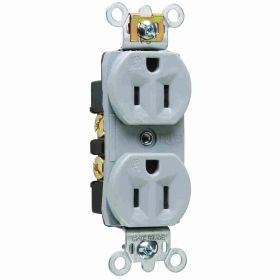 Pass & Seymour 6207 Duplex Straight Blade Receptacle, 125 VAC, 15 A, 2 Poles, 3 Wires, Gray