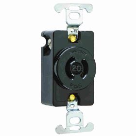 Pass & Seymour Turnlok 7210 Single Locking Receptacle, 250 VAC, 20 A, 2 Poles, 2 Wires, Black/White