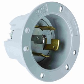 Pass & Seymour Turnlok 7408-SS 3-Phase Locking Flanged Inlet, 120/208 VAC, 20 A, 4 Poles, 4 Wires, Gray