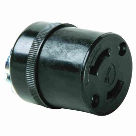 Pass & Seymour Turnlok 7506 Locking Connector, 125 VAC, 15 A, 2 Poles, 2 Wires, Black/White