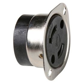 Pass & Seymour Turnlok 7526 Locking Flanged Outlet, 125 VAC, 15 A, 2 Poles, 2 Wires, Black