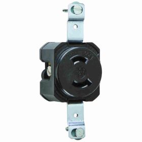 Pass & Seymour 7535 Single Locking Receptacle, 125 VAC, 15 A, 2 Poles, 2 Wires, Black