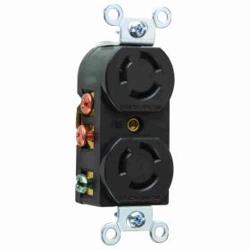 Pass & Seymour Turnlok 7580-G Duplex Locking Receptacle, 125/250 VAC, 15/10 A, 2 Poles, 3 Wires, Black