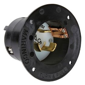 Pass & Seymour 7958 Locking Flanged Inlet, 600 VAC/250 VDC, 50 A, 3 Poles, 4 Wires, Black