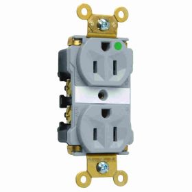 Pass & Seymour 8200-GRY Duplex Extra Heavy Duty Straight Blade Receptacle, 125 VAC, 15 A, 2 Poles, 3 Wires, Gray