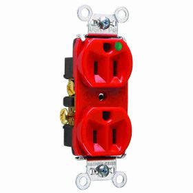 Pass & Seymour 8200-HRED Compact Design Duplex Heavy Duty Straight Blade Receptacle, 125 VAC, 15 A, 2 Poles, 3 Wires, Red