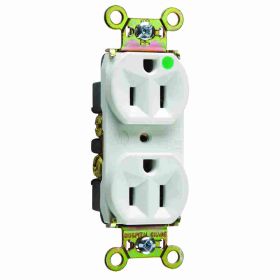 Pass & Seymour 8200-HW Compact Design Duplex Heavy Duty Straight Blade Receptacle, 125 VAC, 15 A, 2 Poles, 3 Wires, White