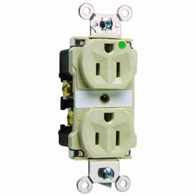 Pass & Seymour 8200-I Duplex Extra Heavy Duty Straight Blade Receptacle, 125 VAC, 15 A, 2 Poles, 3 Wires, Ivory