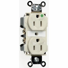 Pass & Seymour Straight Blade Receptacle 8200-LA Duplex Extra Heavy Duty Wall Mount Straight Blade Receptacle, 125 VAC, 15 A, 2 Poles, 3 Wires, Light Almond