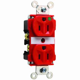 Pass & Seymour 8200-RED Duplex Extra Heavy Duty Straight Blade Receptacle, 125 VAC, 15 A, 2 Poles, 3 Wires, Red