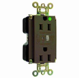 Pass & Seymour 8200-SP Duplex Surge Protective TVSS Straight Blade Receptacle, 125 VAC, 15 A, 2 Poles, 3 Wires, Brown