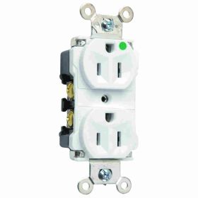 Pass & Seymour 8200-W Duplex Extra Heavy Duty Straight Blade Receptacle, 125 VAC, 15 A, 2 Poles, 3 Wires, White