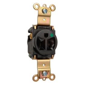 Pass & Seymour Straight Blade Receptacle 8201-BK Heavy Duty Single Wall Mount Straight Blade Receptacle, 125 VAC, 15 A, 2 Poles, 3 Wires, Black