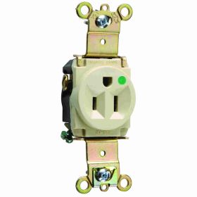 Pass & Seymour 8201-I Heavy Duty Single Straight Blade Receptacle, 125 VAC, 15 A, 2 Poles, 3 Wires, Ivory