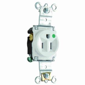 Pass & Seymour Straight Blade Receptacle 8201-W Heavy Duty Single Wall Mount Straight Blade Receptacle, 125 VAC, 15 A, 2 Poles, 3 Wires, White