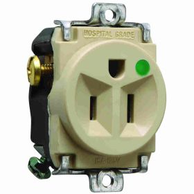 Pass & Seymour 8284-I Single Short Strap Straight Blade Receptacle, 125 VAC, 15 A, 2 Poles, 3 Wires, Ivory