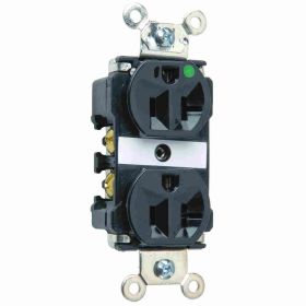 Pass & Seymour Straight Blade Receptacle 8300-BK Duplex Extra Heavy Duty Wall Mount Straight Blade Receptacle, 125 VAC, 20 A, 2 Poles, 3 Wires, Black