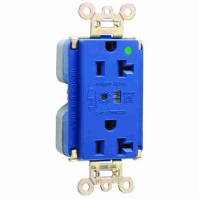 Pass & Seymour 8300-BLSP Duplex Extra Heavy Duty Surge Protective TVSS Straight Blade Receptacle, 125 VAC, 20 A, 2 Poles, 3 Wires, Blue