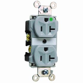 Pass & Seymour 8300-GRY Duplex Extra Heavy Duty Straight Blade Receptacle, 125 VAC, 20 A, 2 Poles, 3 Wires, Gray