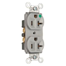 Pass & Seymour 8300-HGRY Compact Design Duplex Heavy Duty Straight Blade Receptacle, 125 VAC, 20 A, 2 Poles, 3 Wires, Gray