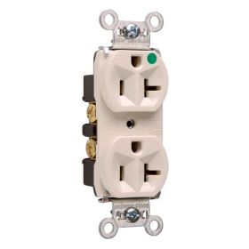 Pass & Seymour 8300-HLA Compact Design Duplex Heavy Duty Straight Blade Receptacle, 125 VAC, 20 A, 2 Poles, 3 Wires, Light Almond