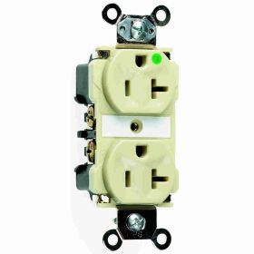 Pass & Seymour 8300-I Duplex Extra Heavy Duty Straight Blade Receptacle, 125 VAC, 20 A, 2 Poles, 3 Wires, Ivory