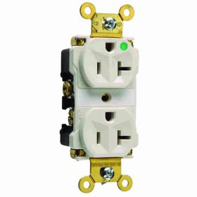 Pass & Seymour 8300-LA Duplex Extra Heavy Duty Straight Blade Receptacle, 125 VAC, 20 A, 2 Poles, 3 Wires, Light Almond