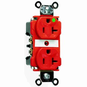 Pass & Seymour 8300-RED Duplex Extra Heavy Duty Straight Blade Receptacle, 125 VAC, 20 A, 2 Poles, 3 Wires, Red