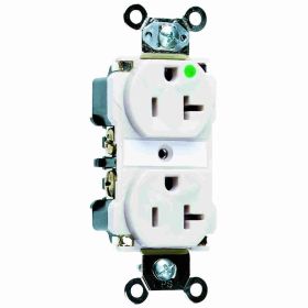 Pass & Seymour 8300-W Duplex Extra Heavy Duty Straight Blade Receptacle, 125 VAC, 20 A, 2 Poles, 3 Wires, White