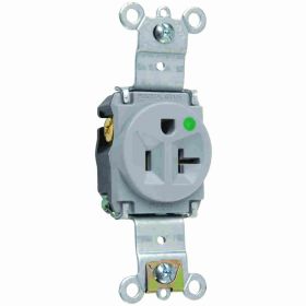 Pass & Seymour 8301-GRY Heavy Duty Single Straight Blade Receptacle, 125 VAC, 20 A, 2 Poles, 3 Wires, Gray