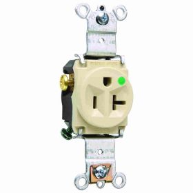 Pass & Seymour 8301-I Heavy Duty Single Straight Blade Receptacle, 125 VAC, 20 A, 2 Poles, 3 Wires, Ivory