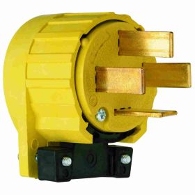 Pass & Seymour 8302-AN Angled Straight Blade Plug, 120/208 VAC, 60 A, 4 Poles, 4 Wires, Yellow