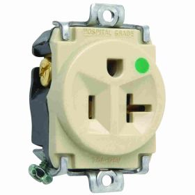 Pass & Seymour Straight Blade Receptacle 8384-I Short Strap Single Wall Mount Straight Blade Receptacle, 125 VAC, 20 A, 2 Poles, 3 Wires, Ivory