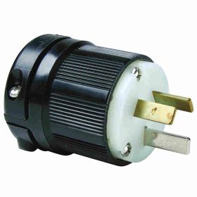 Pass & Seymour 9977 Straight Blade Plug, 125/250 VAC, 20 A, 3 Poles, 3 Wires, Black