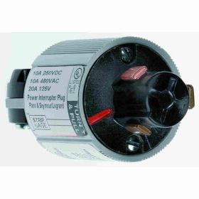 Pass & Seymour Turnlok 23005-N Power Interrupting Plug, 480 VAC, 125/250 VDC, 20/10 A, 2 Poles, 3 Wires