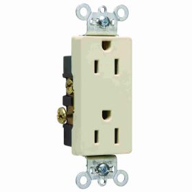 Pass & Seymour 26242-I Decorator Duplex Heavy Duty Straight Blade Receptacle, 125 VAC, 15 A, 2 Poles, 3 Wires, Ivory