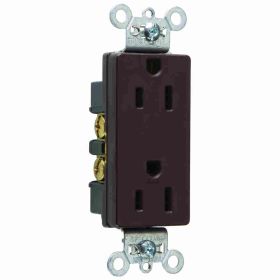 Pass & Seymour 26252 Decorator Duplex Heavy Duty Straight Blade Receptacle, 125 VAC, 15 A, 2 Poles, 3 Wires, Brown