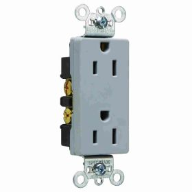 Pass & Seymour 26252-GRY Decorator Duplex Heavy Duty Straight Blade Receptacle, 125 VAC, 15 A, 2 Poles, 3 Wires, Gray