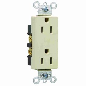 Pass & Seymour 26252-I Decorator Duplex Heavy Duty Straight Blade Receptacle, 125 VAC, 15 A, 2 Poles, 3 Wires, Ivory