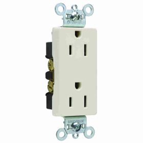 Pass & Seymour 26252-LA Decorator Duplex Heavy Duty Straight Blade Receptacle, 125 VAC, 15 A, 2 Poles, 3 Wires, Light Almond