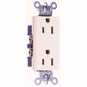 Pass & Seymour 26252-W Decorator Duplex Grounding Heavy Duty Straight Blade Receptacle, 125 VAC, 15 A, 2 Poles, 3 Wires, White