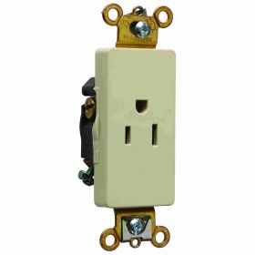 Pass & Seymour 26261-I Decorator Heavy Duty Single Straight Blade Receptacle, 125 VAC, 15 A, 2 Poles, 3 Wires, Ivory