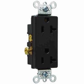 Pass & Seymour 26342-BK Decorator Duplex Heavy Duty Straight Blade Receptacle, 125 VAC, 20 A, 2 Poles, 3 Wires, Black