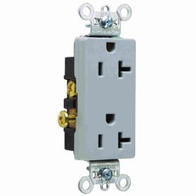 Pass & Seymour 26342-GRY Decorator Duplex Heavy Duty Straight Blade Receptacle, 125 VAC, 20 A, 2 Poles, 3 Wires, Gray